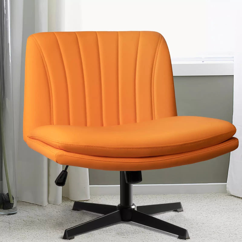 Vitesse Armless Desk Chair No Wheels,PU Leather Criss Cross Legged for Home Office