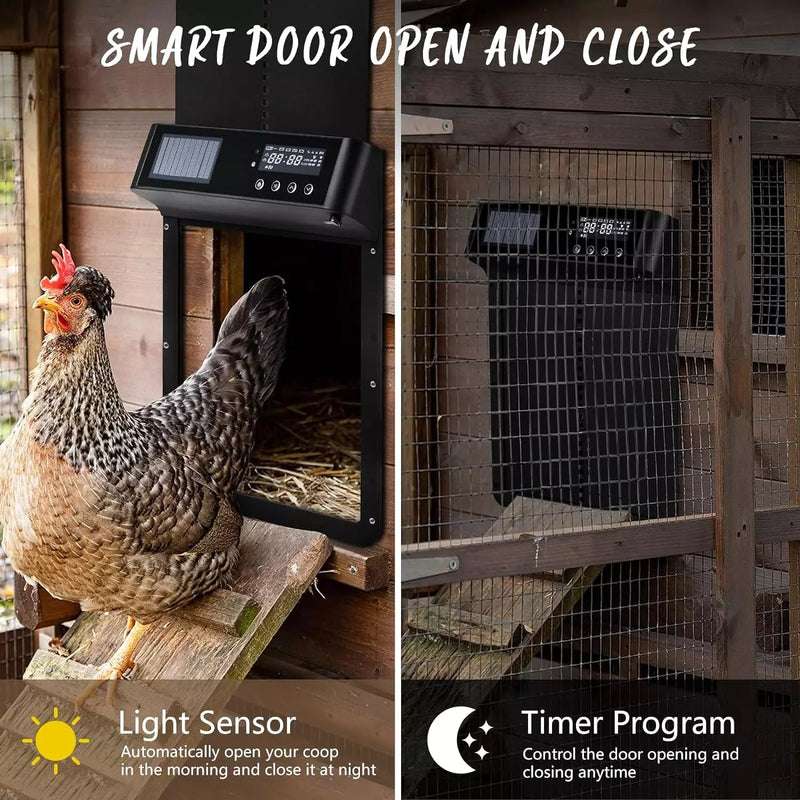 Solar Powered Automatic Chicken Coop Door with 4 Adjustable Modes and Convenient Remote Control for Easy Operation