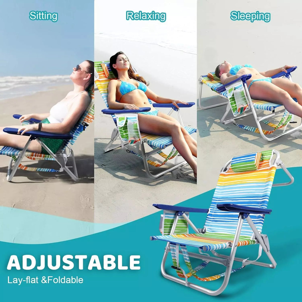 Veer Beach Chair - Durable Rust Resistant Beach Recliner (Reclines Fully Flat) With Breathable Fabric, Towel Rack, Flip Up Headrest And Backpack Straps - View #9