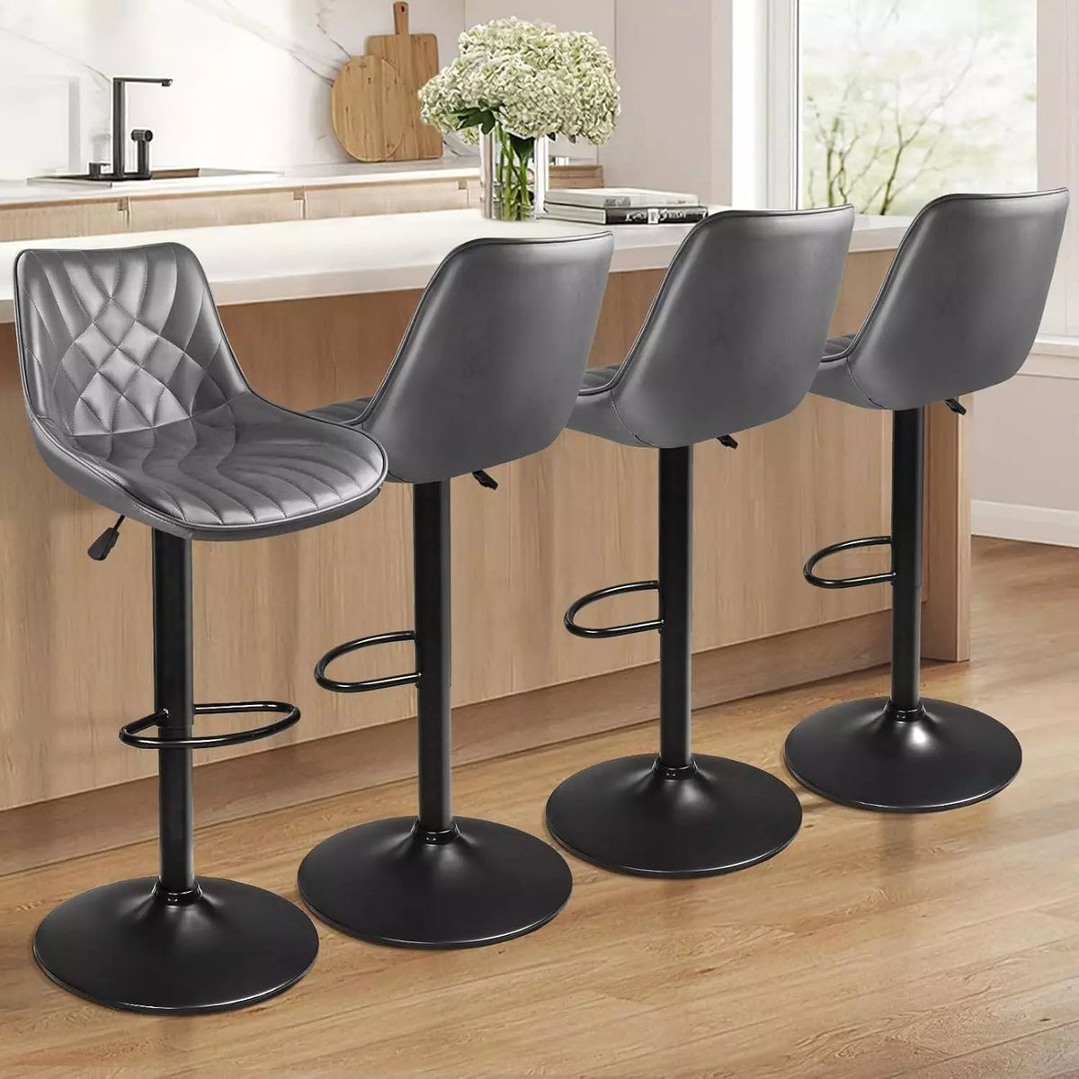 Vitesse Bar Stools Set of 2,Counter Heigh Faux Leather Adjustable Bar Stools