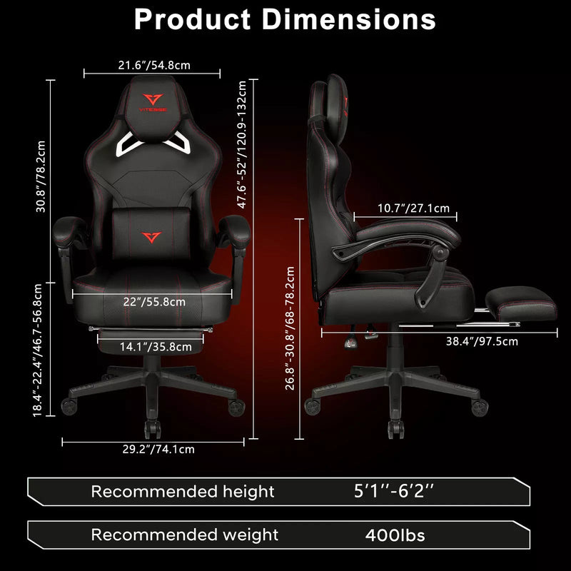 VITESSE Big and Tall Gaming Chair 400lb, Ergonomic Video Game Chair VGC02