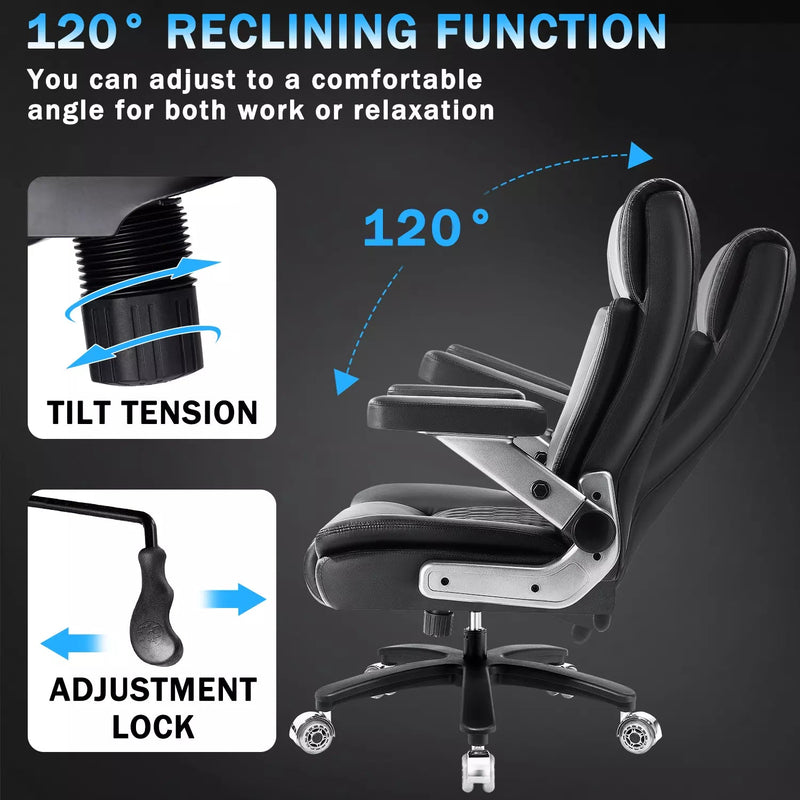 Vitesse Big and Tall Office Chair with Adjustable 5D Flip Arms＆Lumbar Support, Heavy Duty Executive Desk Chair with Pocket Spring Cushion,High Back Computer Chair 600 LBS,Dual Rubber Wheels