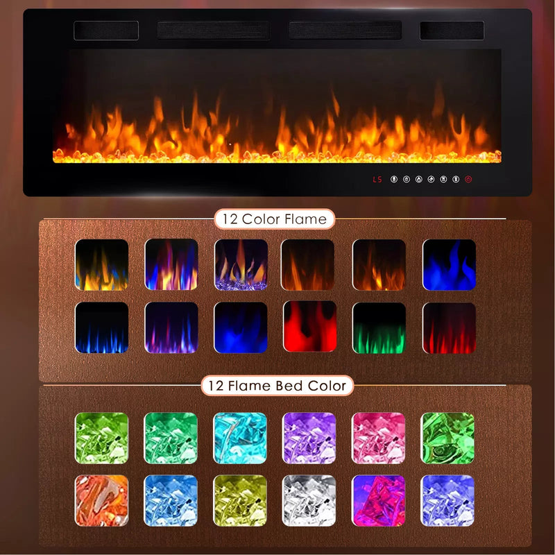 Vitesse Electric Fireplace Recessed and Wall Mounted Heater with Touch Screen Control Panel