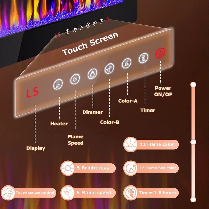 Vitesse Electric Fireplace Recessed and Wall Mounted Heater with Touch Screen Control Panel