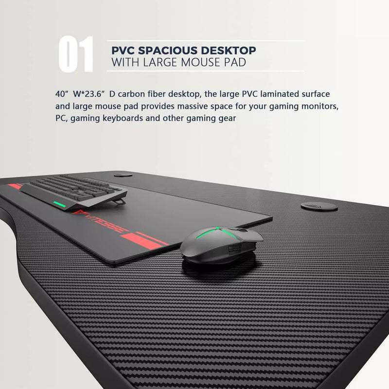 VITESSE Ergonomic Gaming Desk, Z Shaped Office PC Computer Desk with Full Desk Mouse Pad