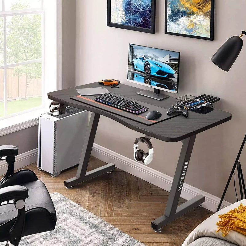 VITESSE Ergonomic Gaming Desk, Z Shaped Office PC Computer Desk with Full Desk Mouse Pad