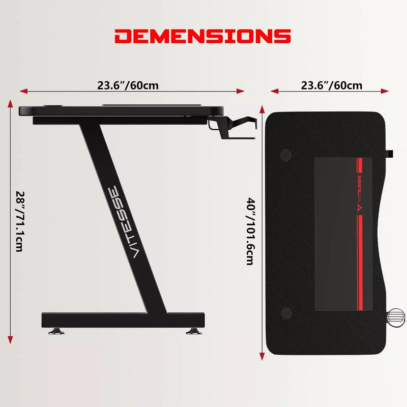 VITESSE Ergonomic Gaming Desk, Z Shaped Office PC Computer Desk with Full Desk Mouse Pad