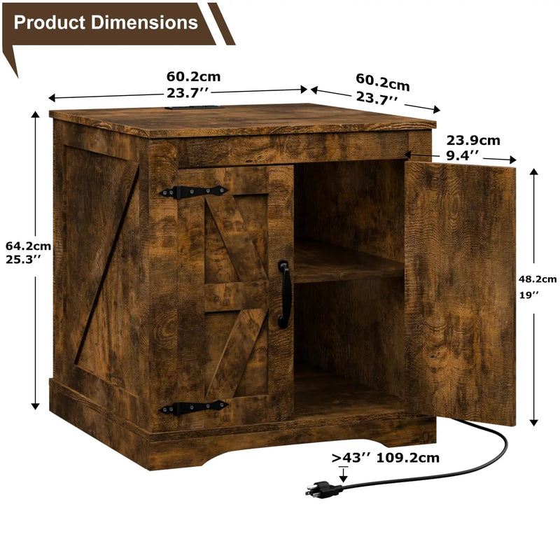 VITESSE Farmhouse End Table, 24" Large Sofa Side Table with Charging Station