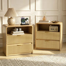 VITESSE Fluted Nightstands with Charging Station, Modern Bed Side Table with 2 Drawers