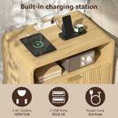 VITESSE Fluted Nightstands with Charging Station, Modern Bed Side Table with 2 Drawers