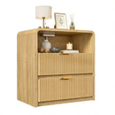 VITESSE Fluted Nightstands with Charging Station, Modern Bed Side Table with 2 Drawers