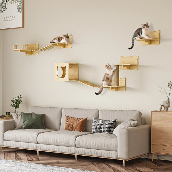 Waleaf 16 Piece Cat Wall Shelves for Indoor cats,Wall Mounted Cat Climber Set with House,Tunnel,Bridge,Steps,Scratcher,Bed