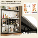 Waleaf 4-Tier Wine Bar Cabinet with Glass Holder, Floor Standing Metal Home Wine Rack Storage for 15 Bottles and 9 Glasses, Coffee Bar for Kitchen, Dining Room, Gray