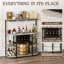 Waleaf 4-Tier Wine Bar Cabinet with Glass Holder, Floor Standing Metal Home Wine Rack Storage for 15 Bottles and 9 Glasses, Coffee Bar for Kitchen, Dining Room, Gray