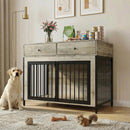 Waleaf 44 Inch double Dog Crate Furniture with 2 Storage Drawers,Wooden Dog Kennel for Inside,tables with dog crate for Large Medium Small Dogs