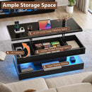 Waleaf 47.2" Large High Glossy Lift Top Coffee Table with APP LED Lights, Hidden Compartment Storage, Modern Living Room Coffee Table