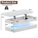 Waleaf 47.2" Large High Glossy Lift Top Coffee Table with APP LED Lights, Hidden Compartment Storage, Modern Living Room Coffee Table