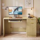 Waleaf 55" Computer Desk with Drawers & Storage Shelves, Modern Home Office Desk with Keyboard Tray, Sturdy Wood Study Writing Desk for Bedroom Living Room