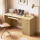 Waleaf 55" Computer Desk with Drawers & Storage Shelves, Modern Home Office Desk with Keyboard Tray, Sturdy Wood Study Writing Desk for Bedroom Living Room