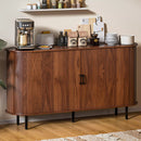 Waleaf 55" Sideboard Buffet Cabinet with Tambour Sliding Doors, Mid-Century Modern Fluted Console Table for Coffee Bar & Dining Room, Robot Vacuum Friendly