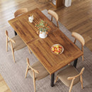 WALEAF 69" Acacia Wood Dining Table Set for 6-8 Person, Natural Stained Indoor Outdoor Kitchen Table with Iron Legs