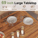 WALEAF 69" Acacia Wood Dining Table Set for 6-8 Person, Natural Stained Indoor Outdoor Kitchen Table with Iron Legs