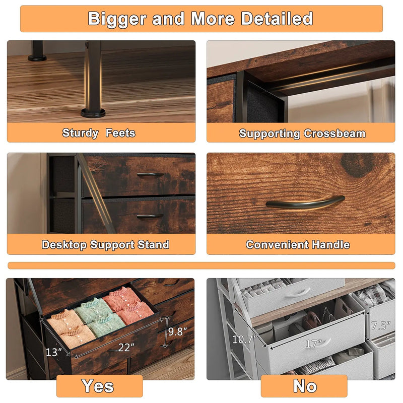 Waleaf 70" Bedroom Dresser with 13 Large Drawers, Long Dressers & Chests of Drawers for Closet