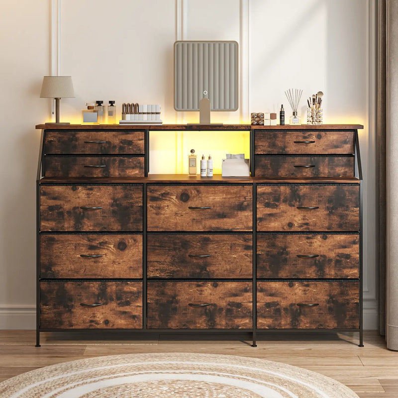 Waleaf 70" Bedroom Dresser with 13 Large Drawers, Long Dressers & Chests of Drawers for Closet