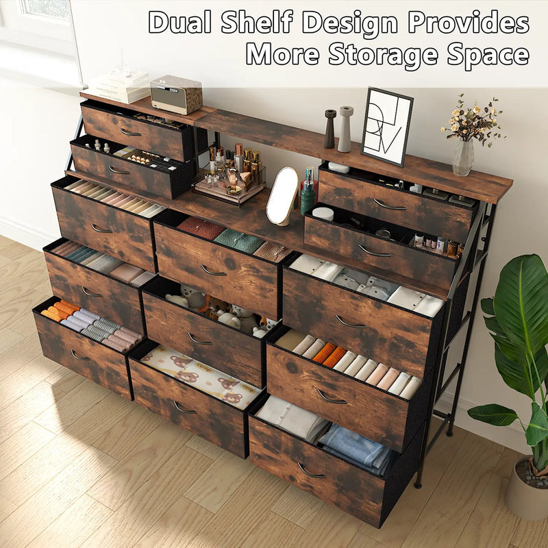 Waleaf 70" Bedroom Dresser with 13 Large Drawers, Long Dressers & Chests of Drawers for Closet