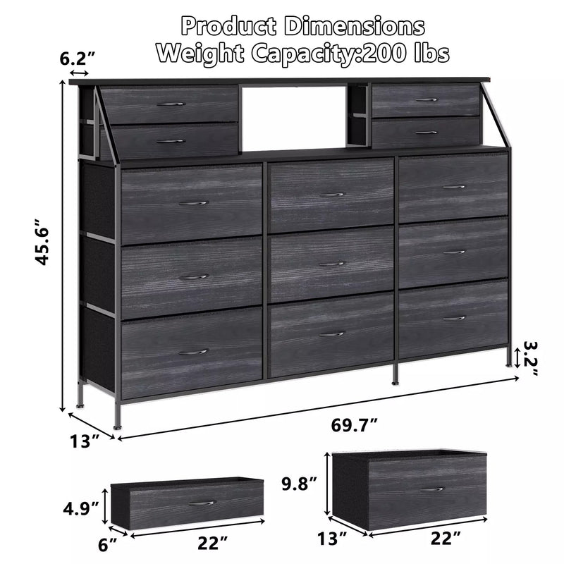 Waleaf 70" Bedroom Dresser with 13 Large Drawers, Long Dressers & Chests of Drawers for Closet