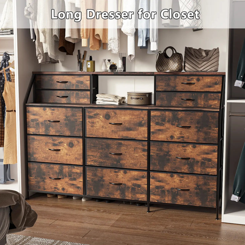 Waleaf 70" Bedroom Dresser with 13 Large Drawers, Long Dressers & Chests of Drawers for Closet