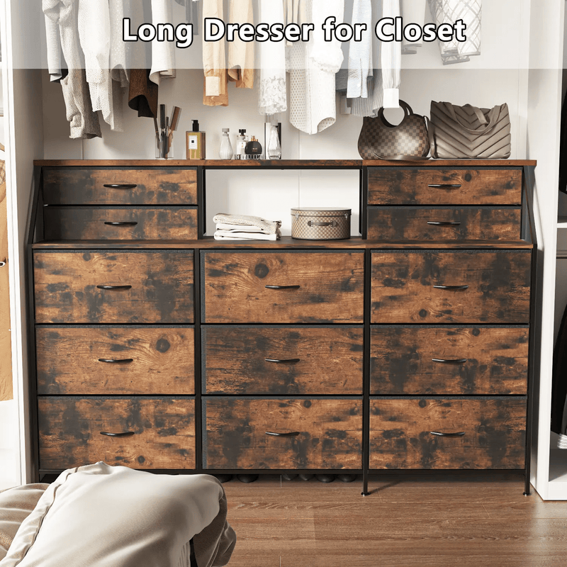 Waleaf 70" Bedroom Dresser with 13 Large Drawers, Long Dressers & Chests of Drawers for Closet