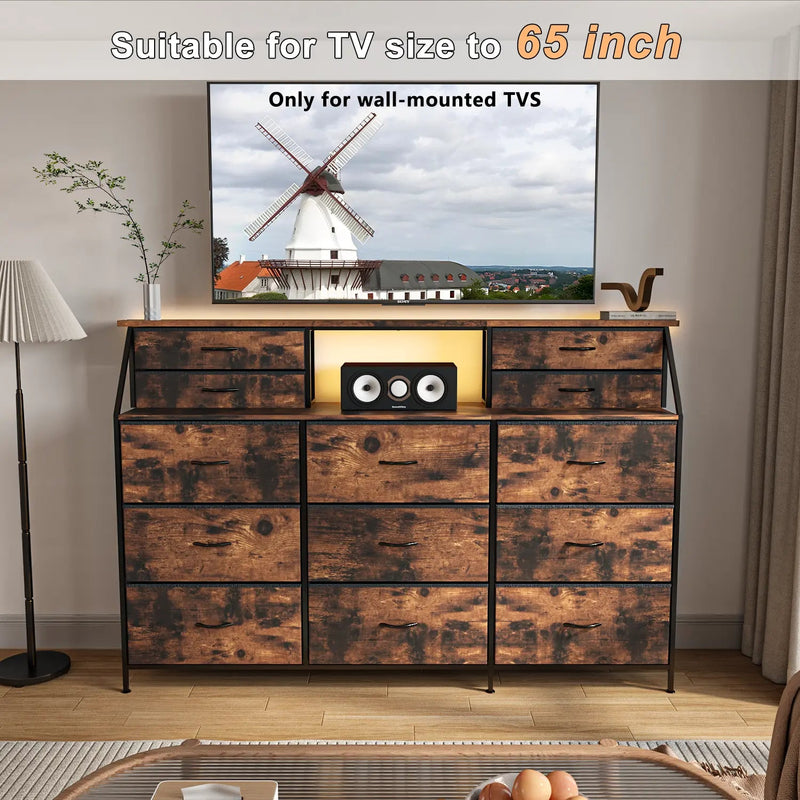 Waleaf 70" Bedroom Dresser with 13 Large Drawers, Long Dressers & Chests of Drawers for Closet
