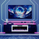 Waleaf 70" Fireplace TV Stand with Glowing Acrylic Pillars, 36" Electric Fireplace for TVs Up to 80", High Gloss Entertainment Center with 20-Color LED Lights