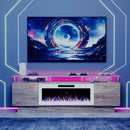 Waleaf 70" Fireplace TV Stand with Glowing Acrylic Pillars, 36" Electric Fireplace for TVs Up to 80", High Gloss Entertainment Center with 20-Color LED Lights