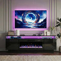 Waleaf 70" Fireplace TV Stand with Glowing Acrylic Pillars, 36" Electric Fireplace for TVs Up to 80", High Gloss Entertainment Center with 20-Color LED Lights