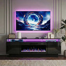 Waleaf 70" Fireplace TV Stand with Glowing Acrylic Pillars, 36" Electric Fireplace for TVs Up to 80", High Gloss Entertainment Center with 20-Color LED Lights