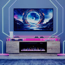 Waleaf 70" Fireplace TV Stand with Glowing Acrylic Pillars, 36" Electric Fireplace for TVs Up to 80", High Gloss Entertainment Center with 20-Color LED Lights