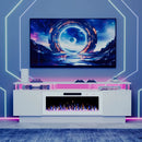 Waleaf 70" Fireplace TV Stand with Glowing Acrylic Pillars, 36" Electric Fireplace for TVs Up to 80", High Gloss Entertainment Center with 20-Color LED Lights