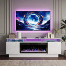 Waleaf 70" Fireplace TV Stand with Glowing Acrylic Pillars, 36" Electric Fireplace for TVs Up to 80", High Gloss Entertainment Center with 20-Color LED Lights