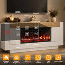Waleaf 70" TV Stand with 36" Fireplace, Modern Farmhouse Entertainment Center for 80" TV, Media Console Table with Side Cabinets & Hidden Storage, Living Room, Bedroom