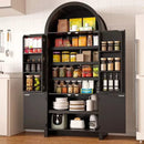 Waleaf 71" Arched Pantry Storage Cabinet with Door Racks, Modern Fluted Kitchen Hutch & Bathroom Organizer, Tall Cupboard with Adjustable Shelves for Dining or Coffee Bar, Natural Finish