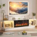 Waleaf 80" TV Stand with 36" Electric Fireplace, Mid Century Modern Entertainment Center for TVs Up to 90", LED Lights & Storage Cabinet, Living Room, Black
