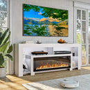 Waleaf 82" Modern Fireplace TV Stand with 50" Electric Fireplace Up to 90" TVs, Entertainment Center with 12 LED Color Flame and 20 Color LED Light