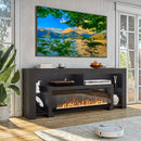 Waleaf 82" Modern Fireplace TV Stand with 50" Electric Fireplace Up to 90" TVs, Entertainment Center with 12 LED Color Flame and 20 Color LED Light