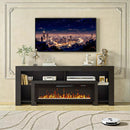 Waleaf 82" Modern Fireplace TV Stand with 50" Electric Fireplace Up to 90" TVs, Entertainment Center with 12 LED Color Flame and 20 Color LED Light