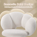 Waleaf Boucle Upholstered Desk Chair Flowers-Shaped Vanity Chair with Wheels for Living Room, Bedroom (White)