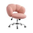 Waleaf Boucle Upholstered Desk Chair Flowers-Shaped Vanity Chair with Wheels for Living Room, Bedroom (White)