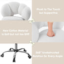 Waleaf Boucle Upholstered Desk Chair Flowers-Shaped Vanity Chair with Wheels for Living Room, Bedroom (White)