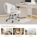 Waleaf Boucle Upholstered Desk Chair Flowers-Shaped Vanity Chair with Wheels for Living Room, Bedroom (White)
